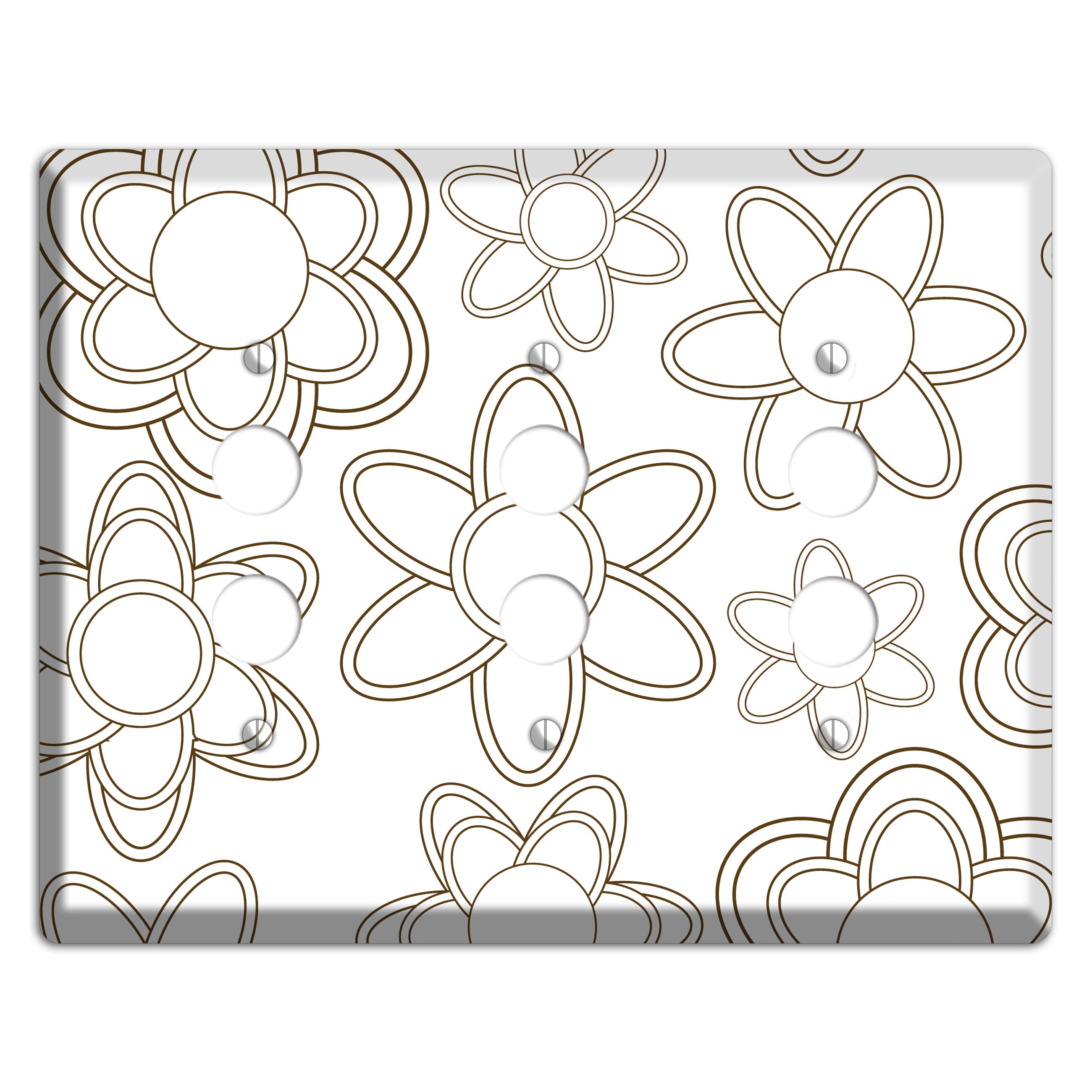 White with Retro Floral Contour 3 Pushbutton Wallplate