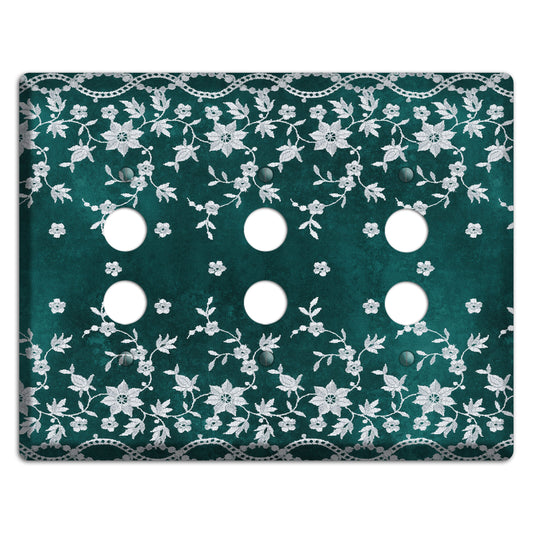 Embroidered Floral Teal 3 Pushbutton Wallplate