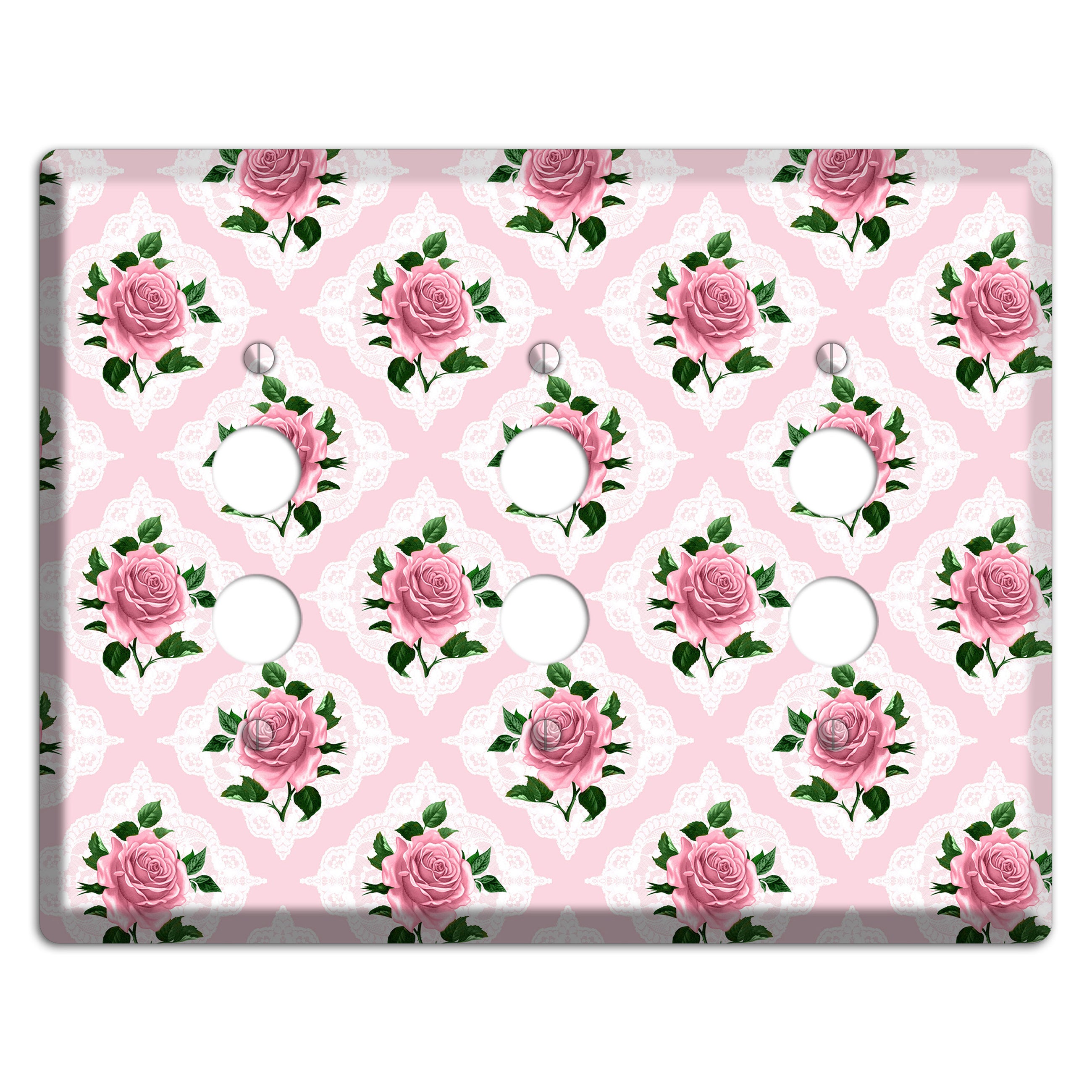 Pink Rose Doily 3 Pushbutton Wallplate