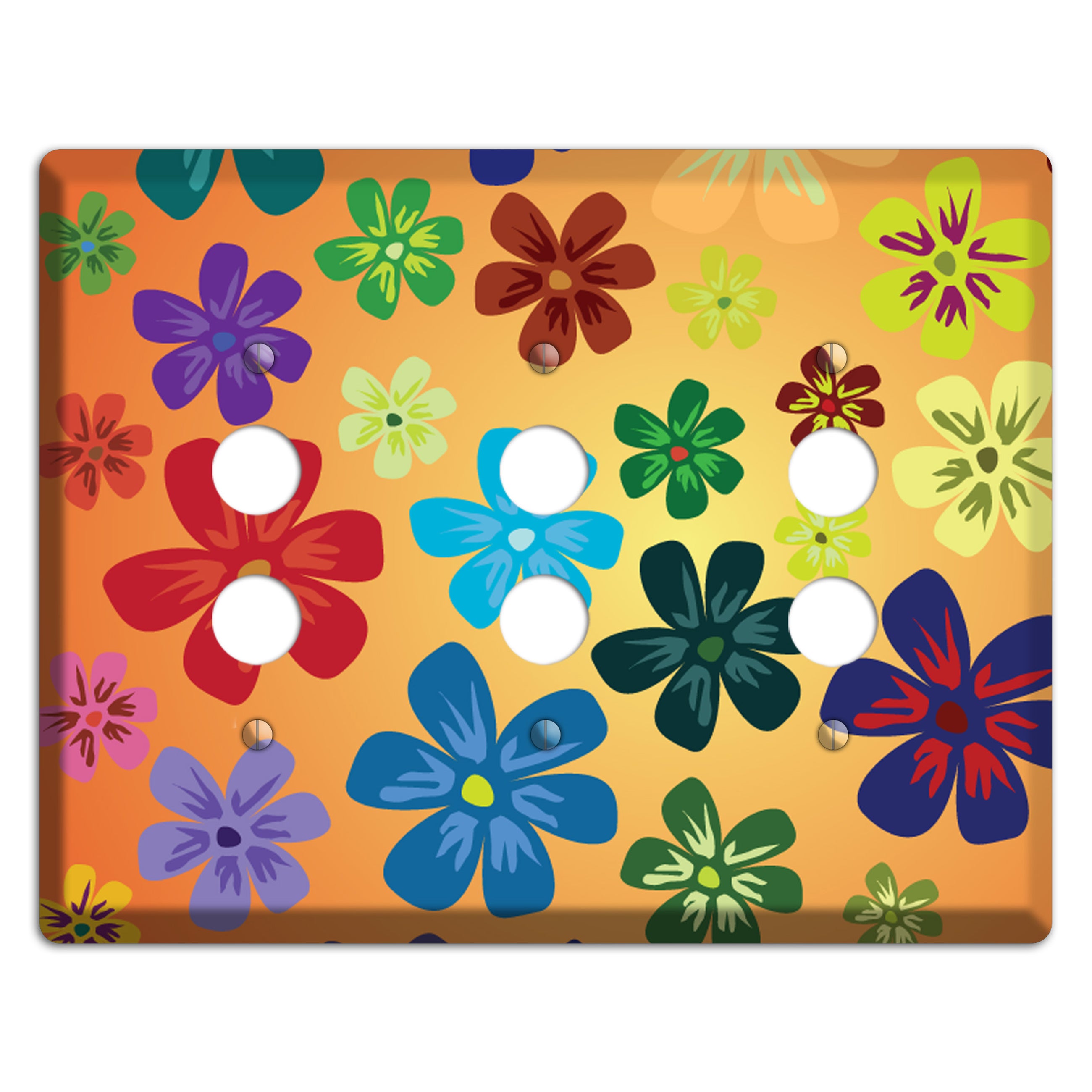 Brown Flowers 3 Pushbutton Wallplate