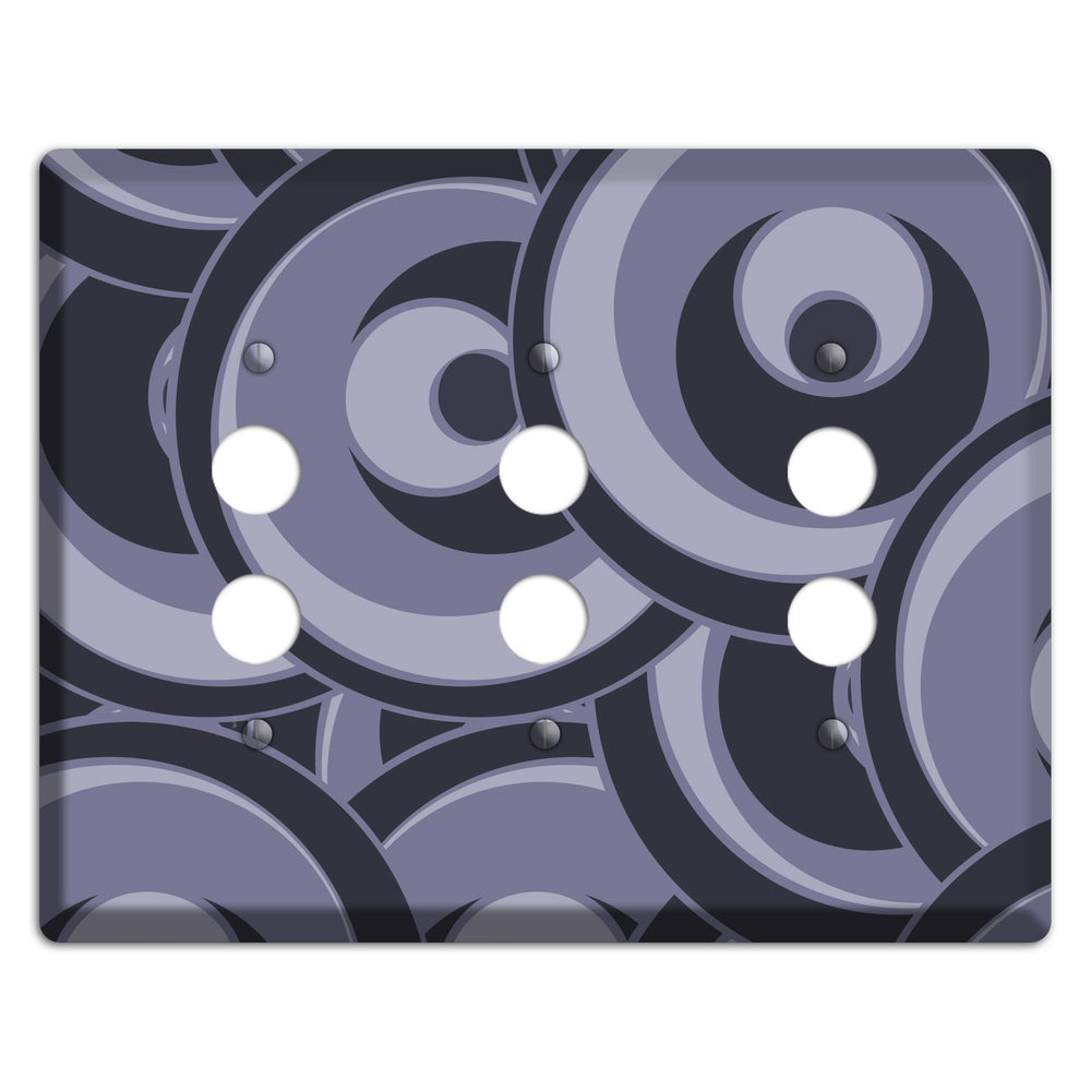 Black and Purple-grey Deco Circles 3 Pushbutton Wallplate