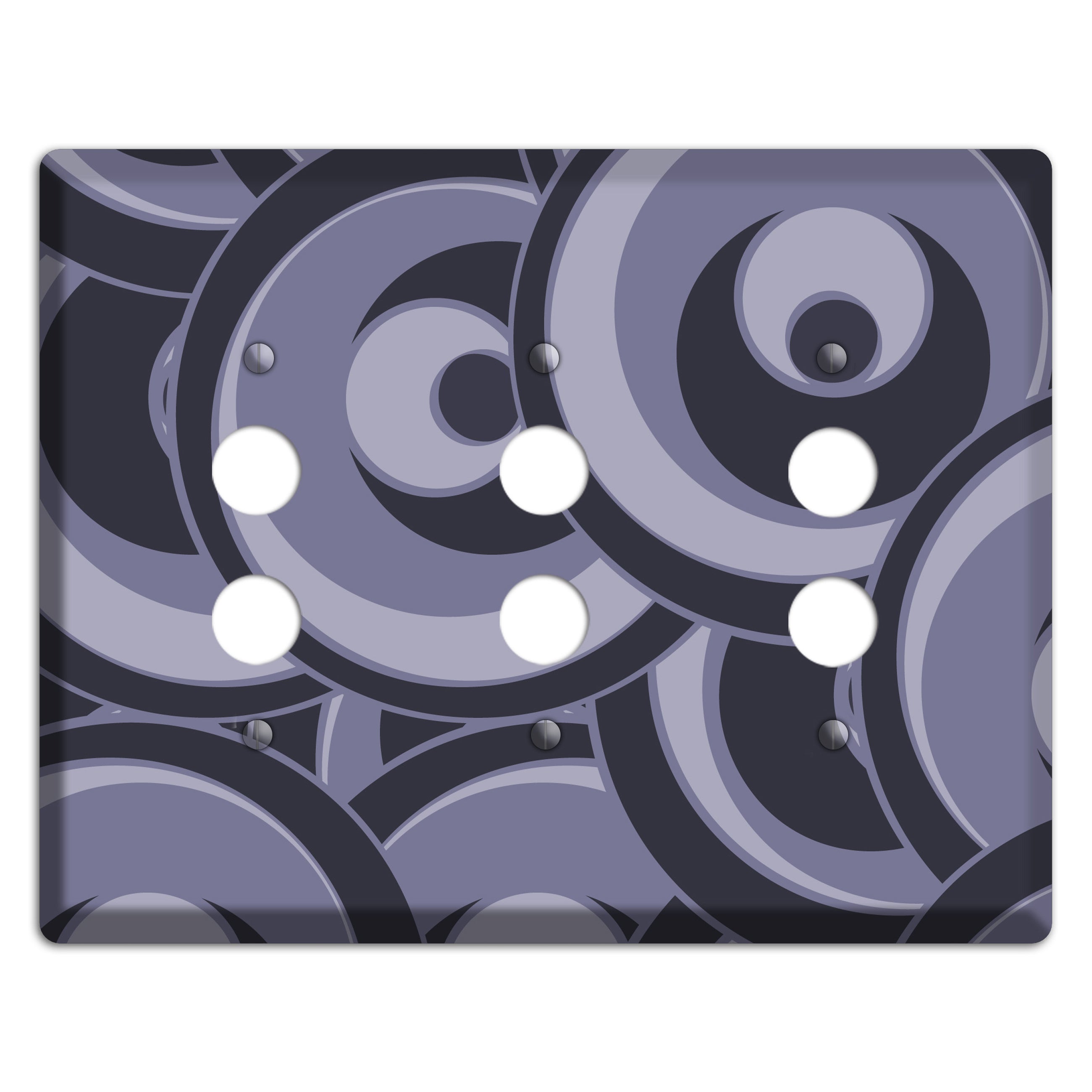 Black and Purple-grey Deco Circles 3 Pushbutton Wallplate