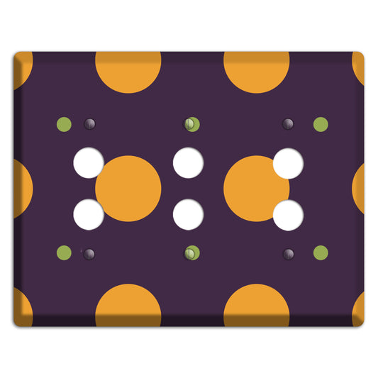 Eggplant with Orange and Lime Multi Tiled Medium Dots 3 Pushbutton Wallplate