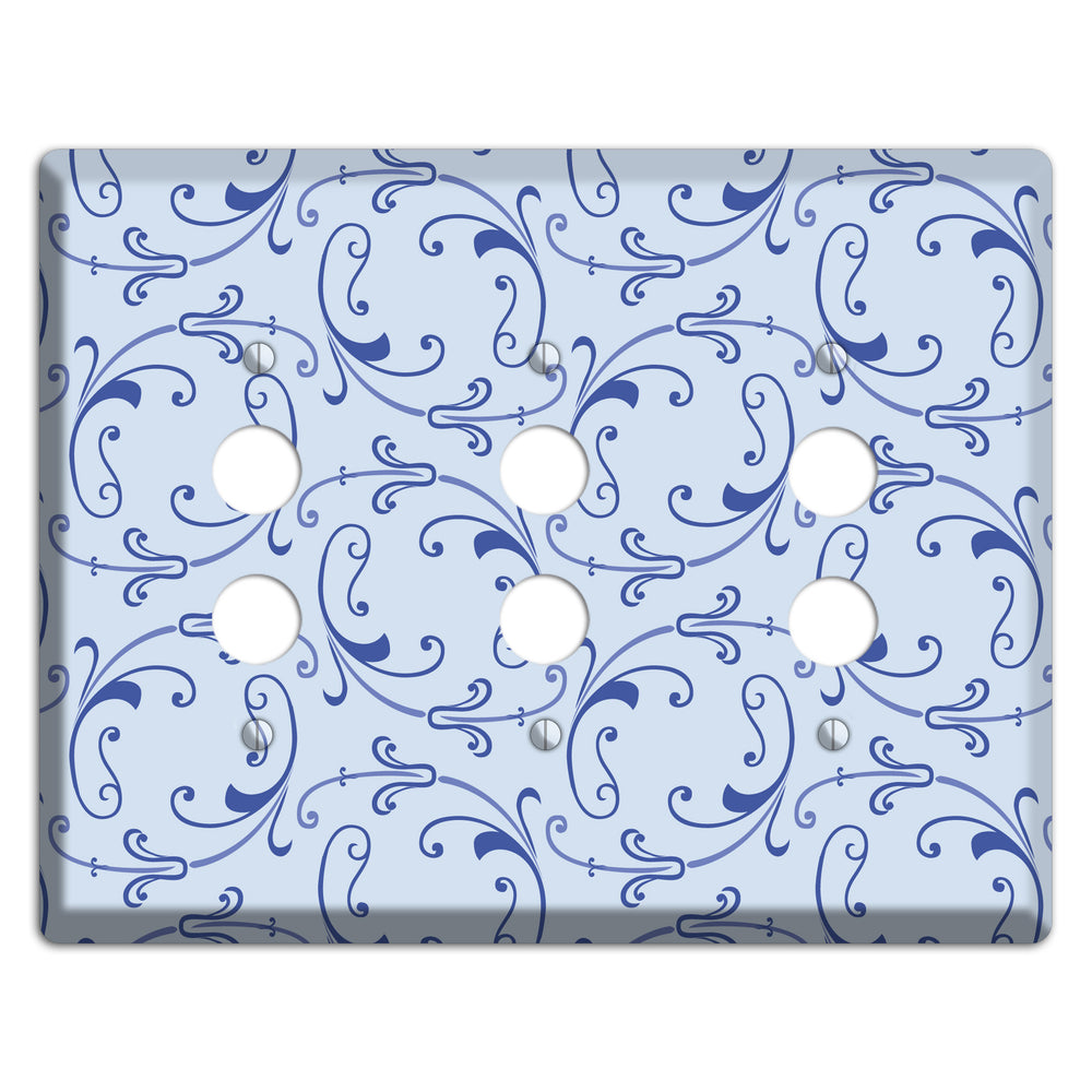Light Blue Victorian Sprig 3 Pushbutton Wallplate