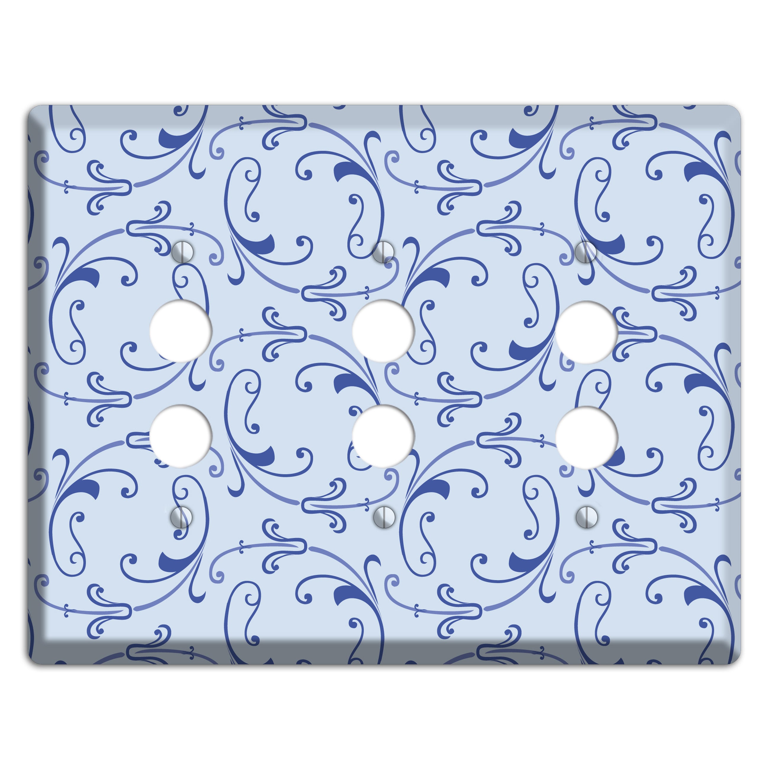 Light Blue Victorian Sprig 3 Pushbutton Wallplate