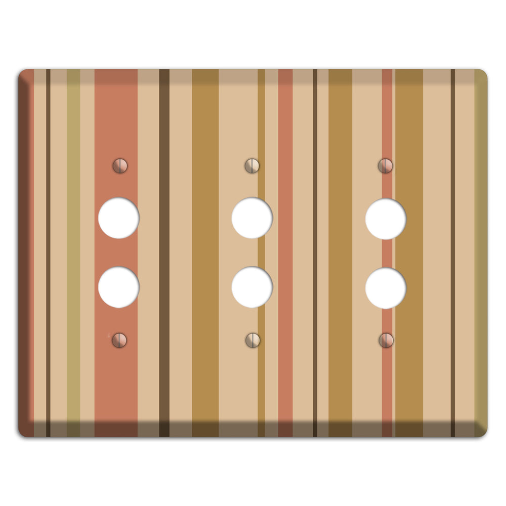 Multi Dusty Pink Vertical Stripes 3 Pushbutton Wallplate