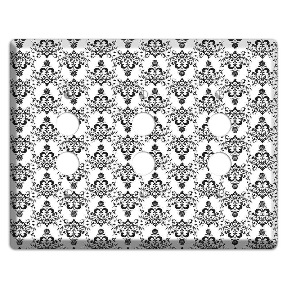 White with Black Cartouche Half Drop 3 Pushbutton Wallplate