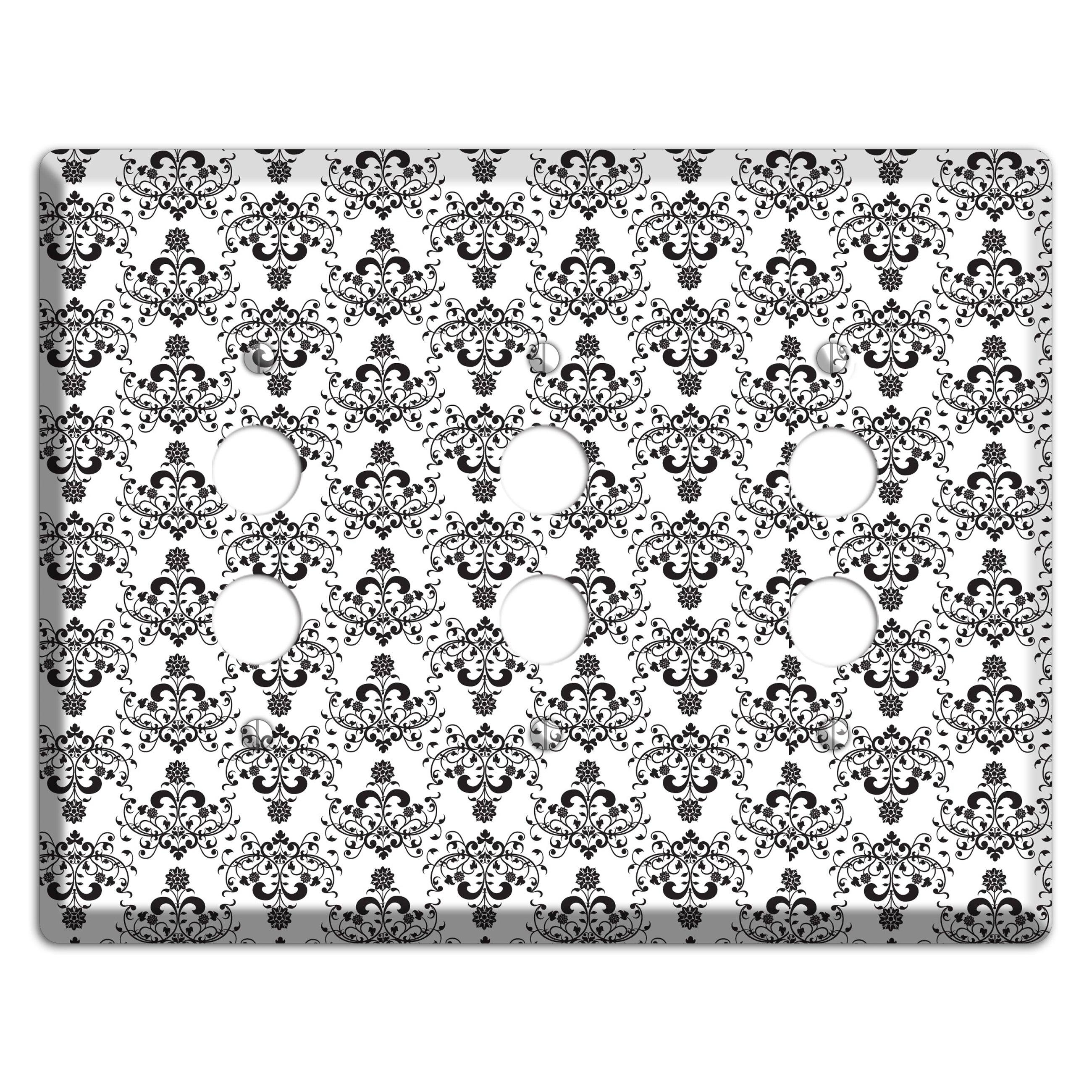 White with Black Cartouche Half Drop 3 Pushbutton Wallplate