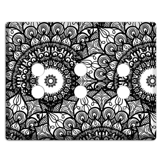 Mandala Black and White Style V Cover Plates 3 Pushbutton Wallplate