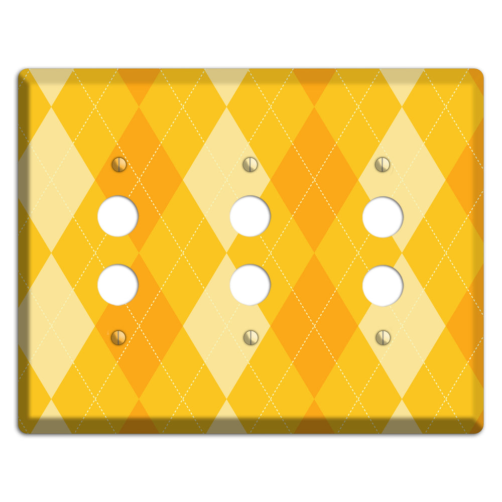 Yellow Argyle 3 Pushbutton Wallplate