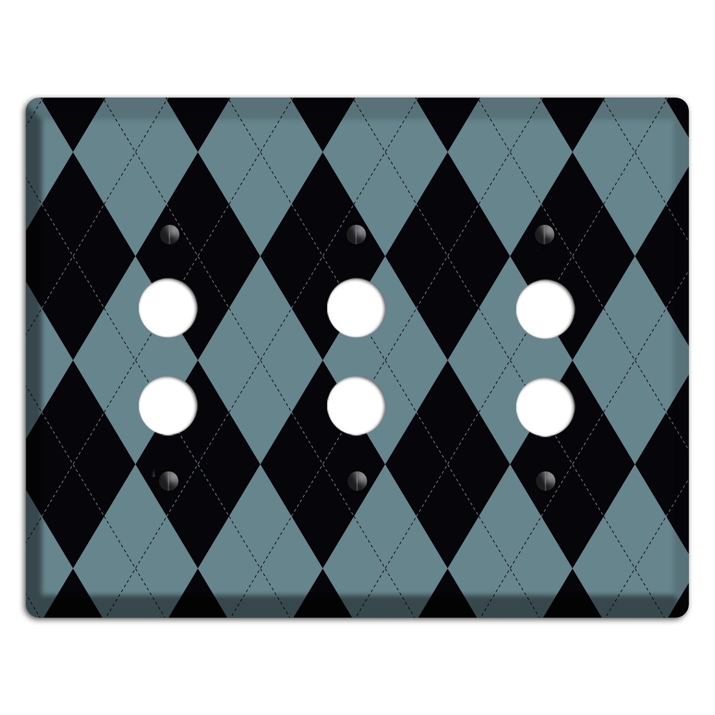 Blue and Black Argyle 3 Pushbutton Wallplate