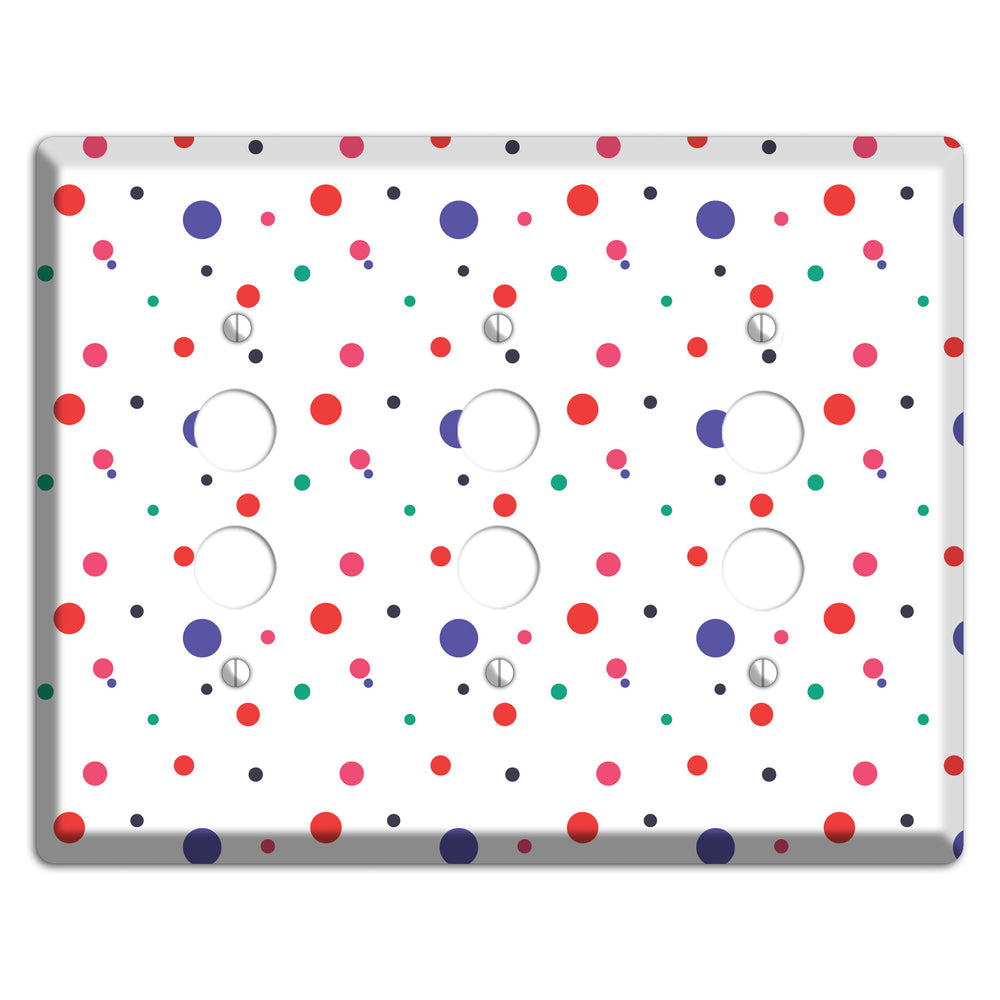 White with Multi Color Small Dots 3 Pushbutton Wallplate