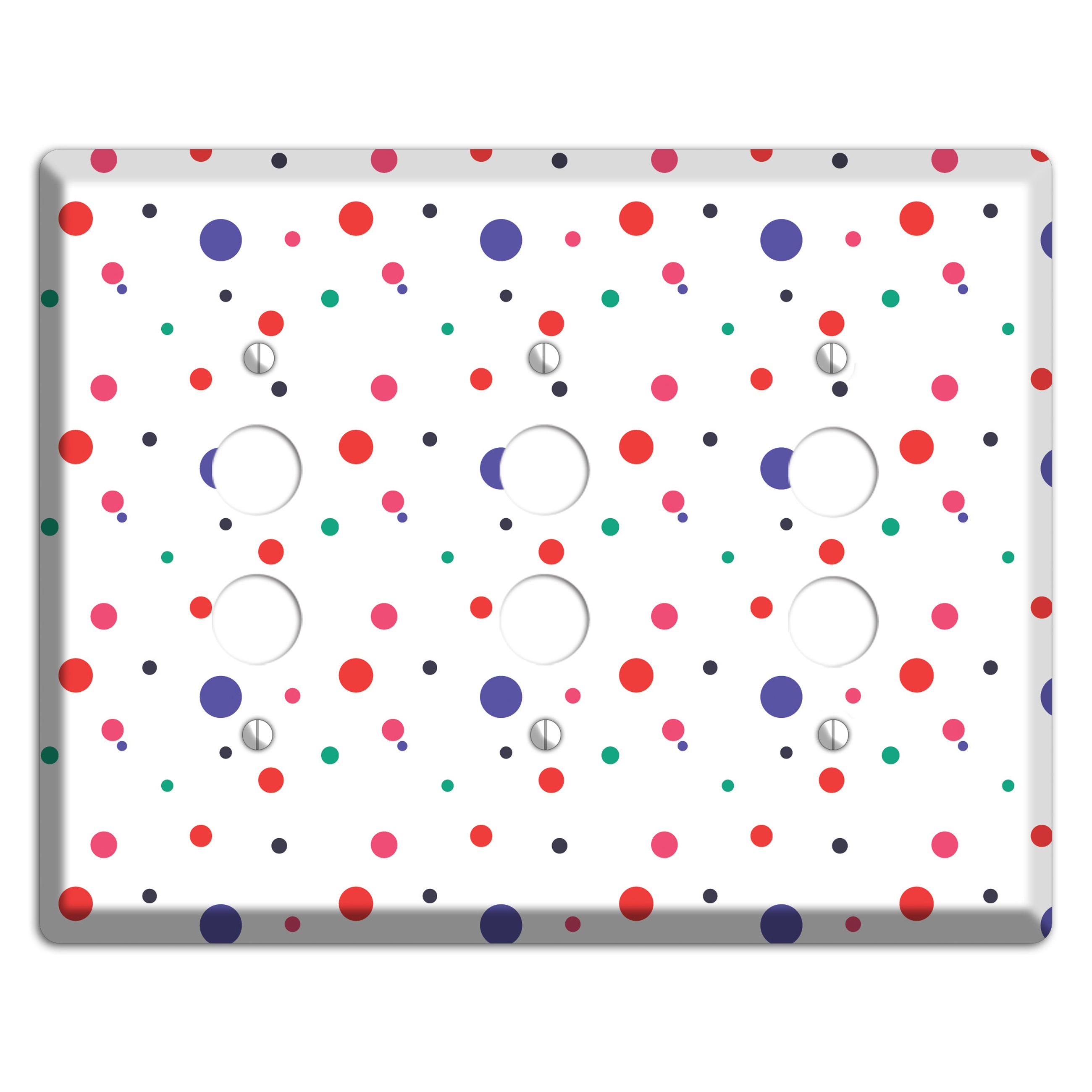 White with Multi Color Small Dots 3 Pushbutton Wallplate