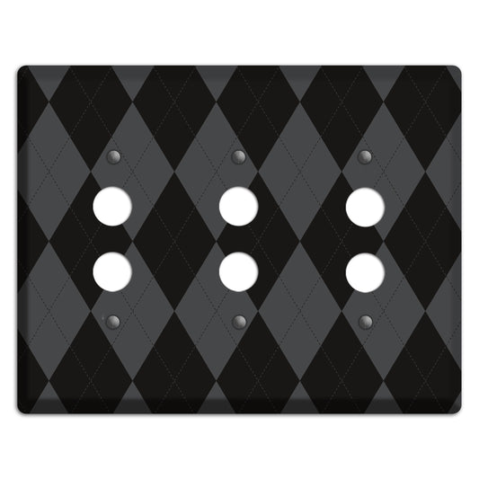 Black and Grey Argyle 3 Pushbutton Wallplate