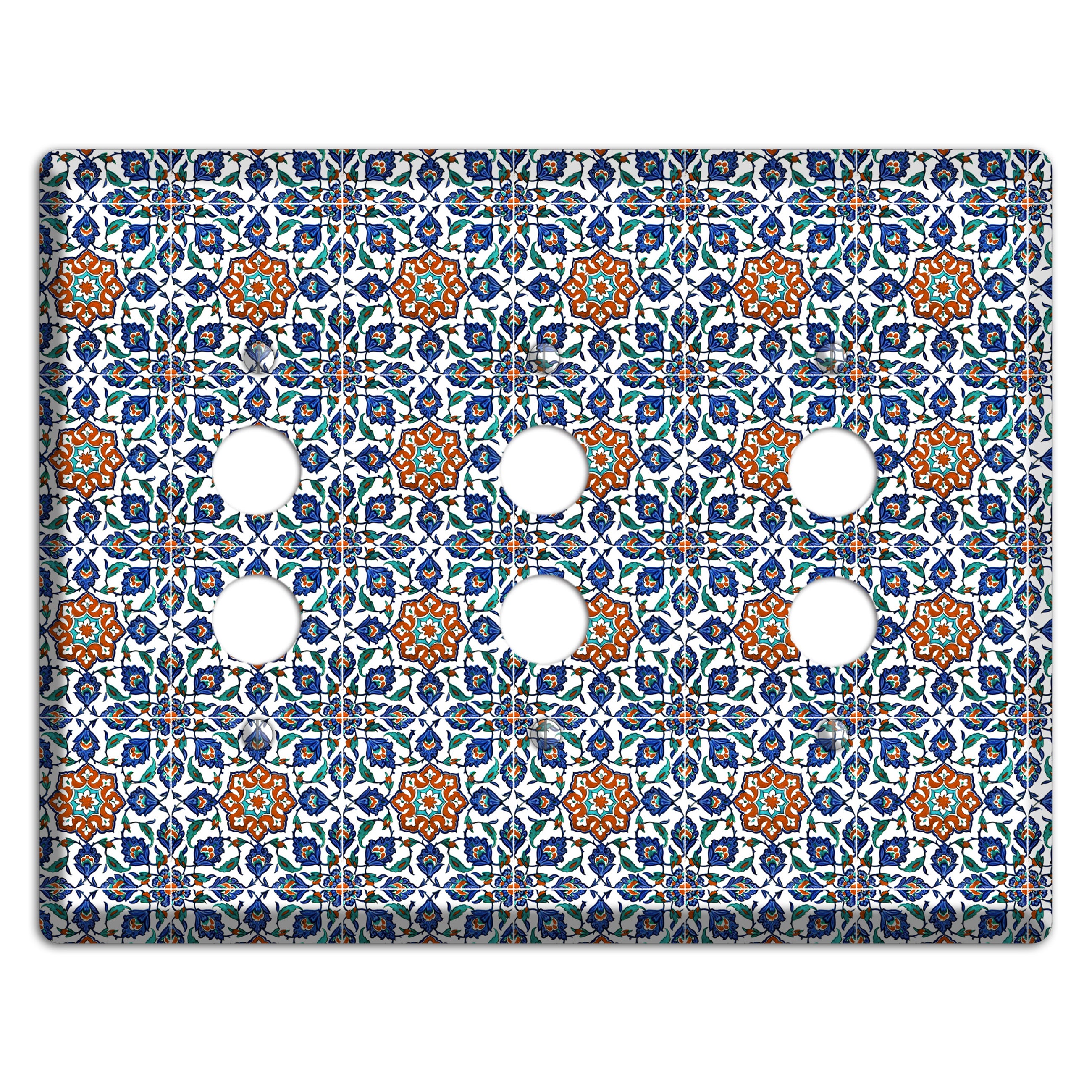 Ornate Floral Tile 3 Pushbutton Wallplate