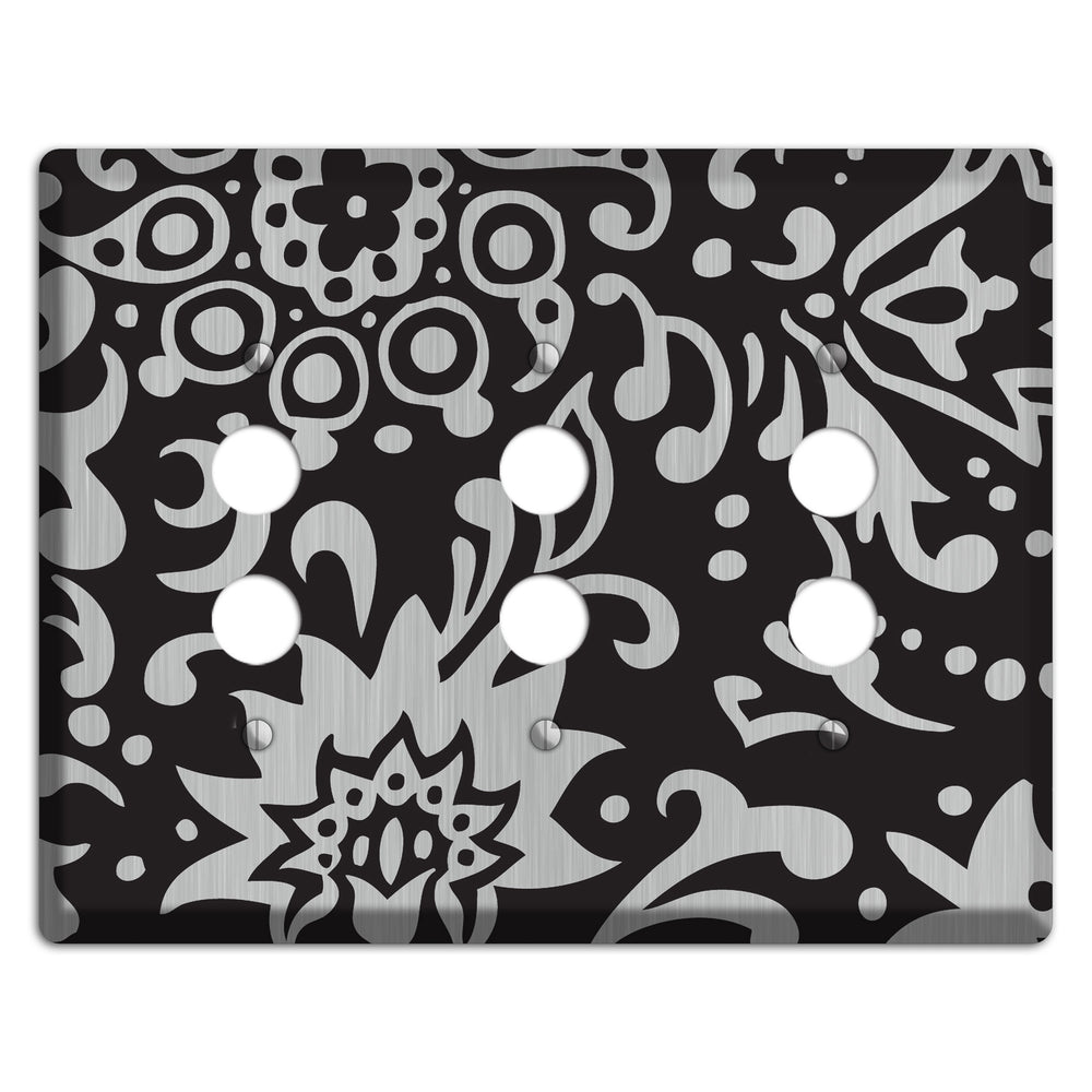 Black Boteh Stainless Steel 3 Pushbutton Wallplate