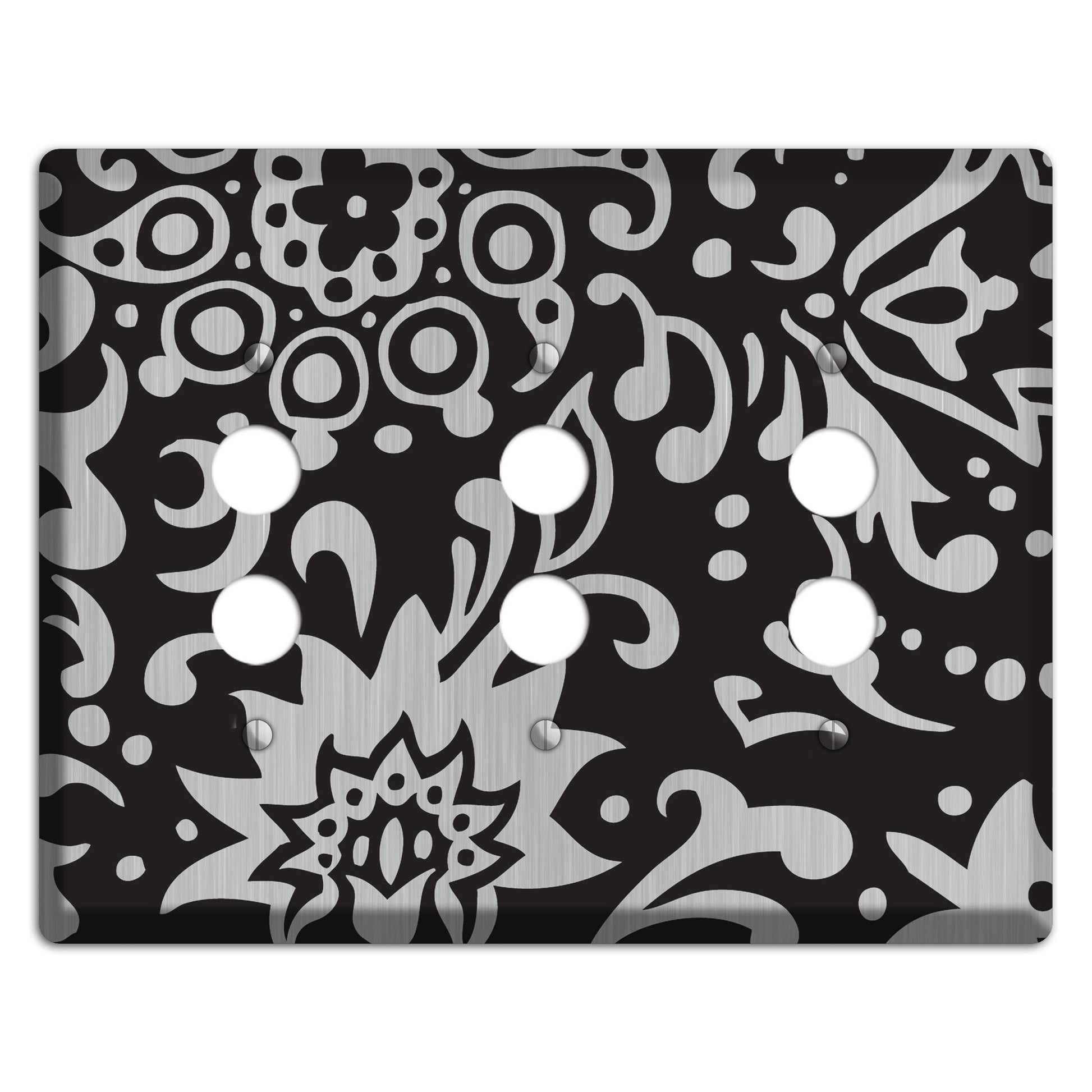 Black Boteh  Stainless 3 Pushbutton Wallplate