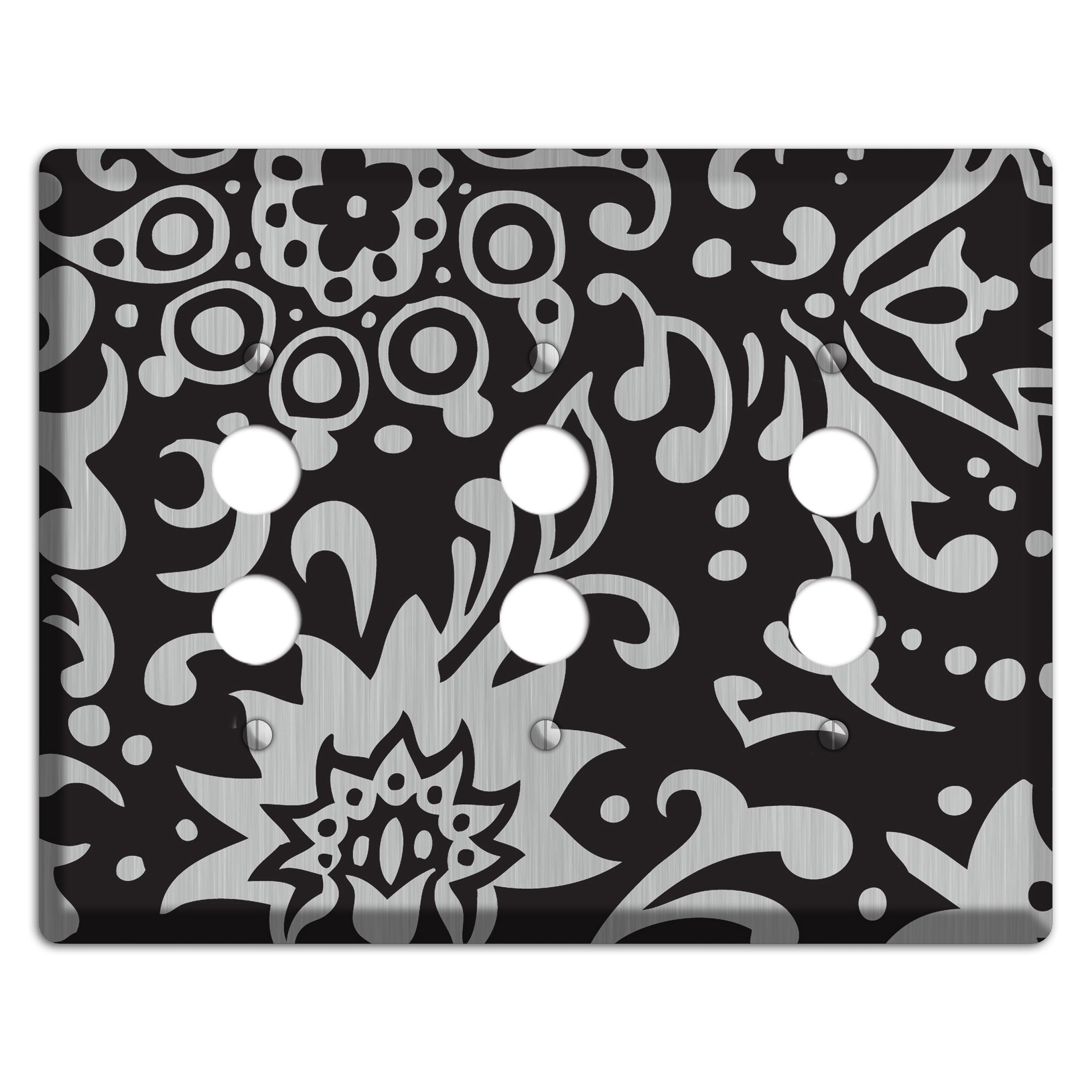 Black Boteh  Stainless 3 Pushbutton Wallplate