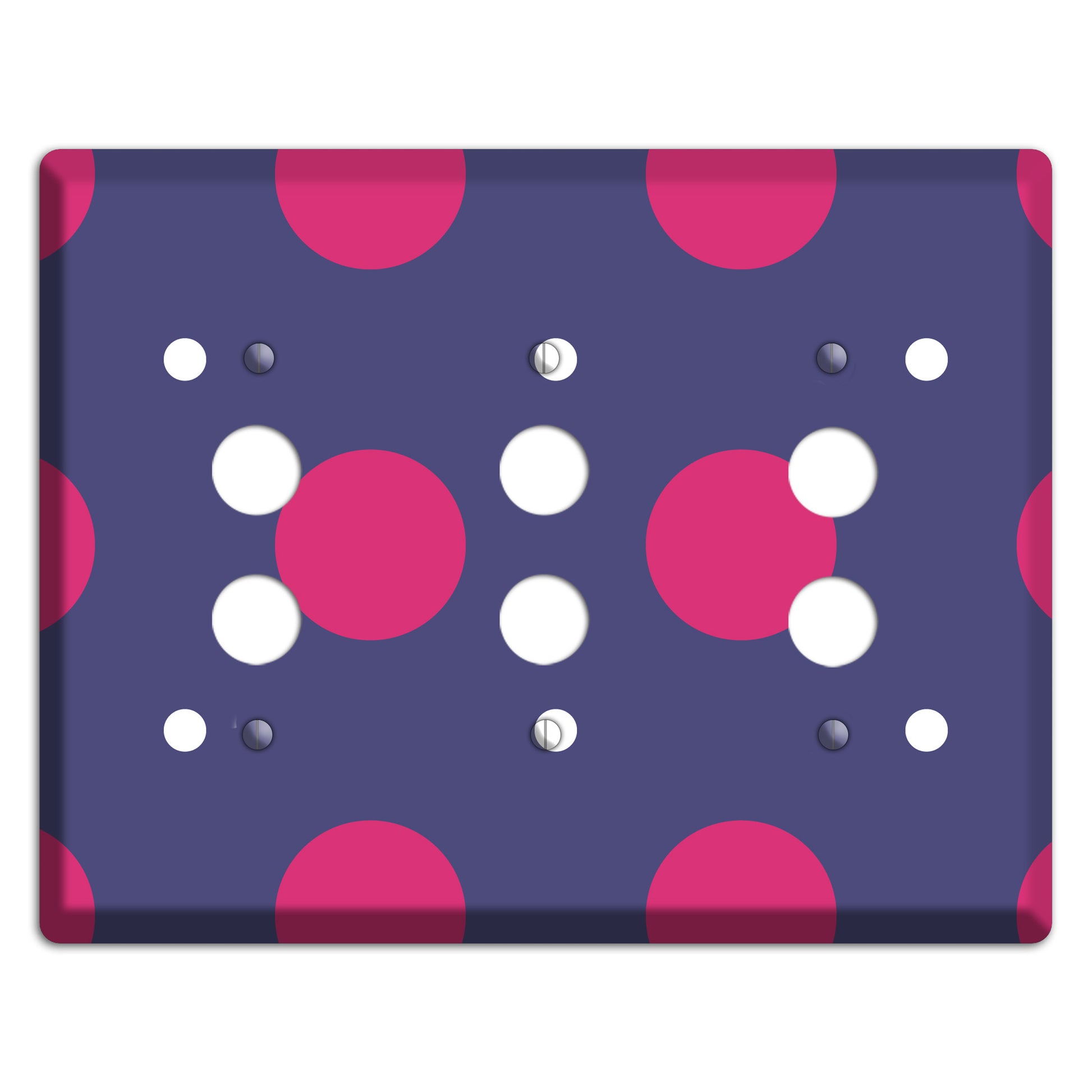 Purple with Purple and White Multi Tiled Medium Dots 3 Pushbutton Wallplate