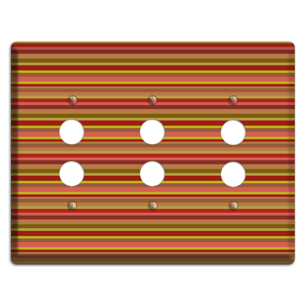 Multi Red Horizontal Stripes 3 Pushbutton Wallplate
