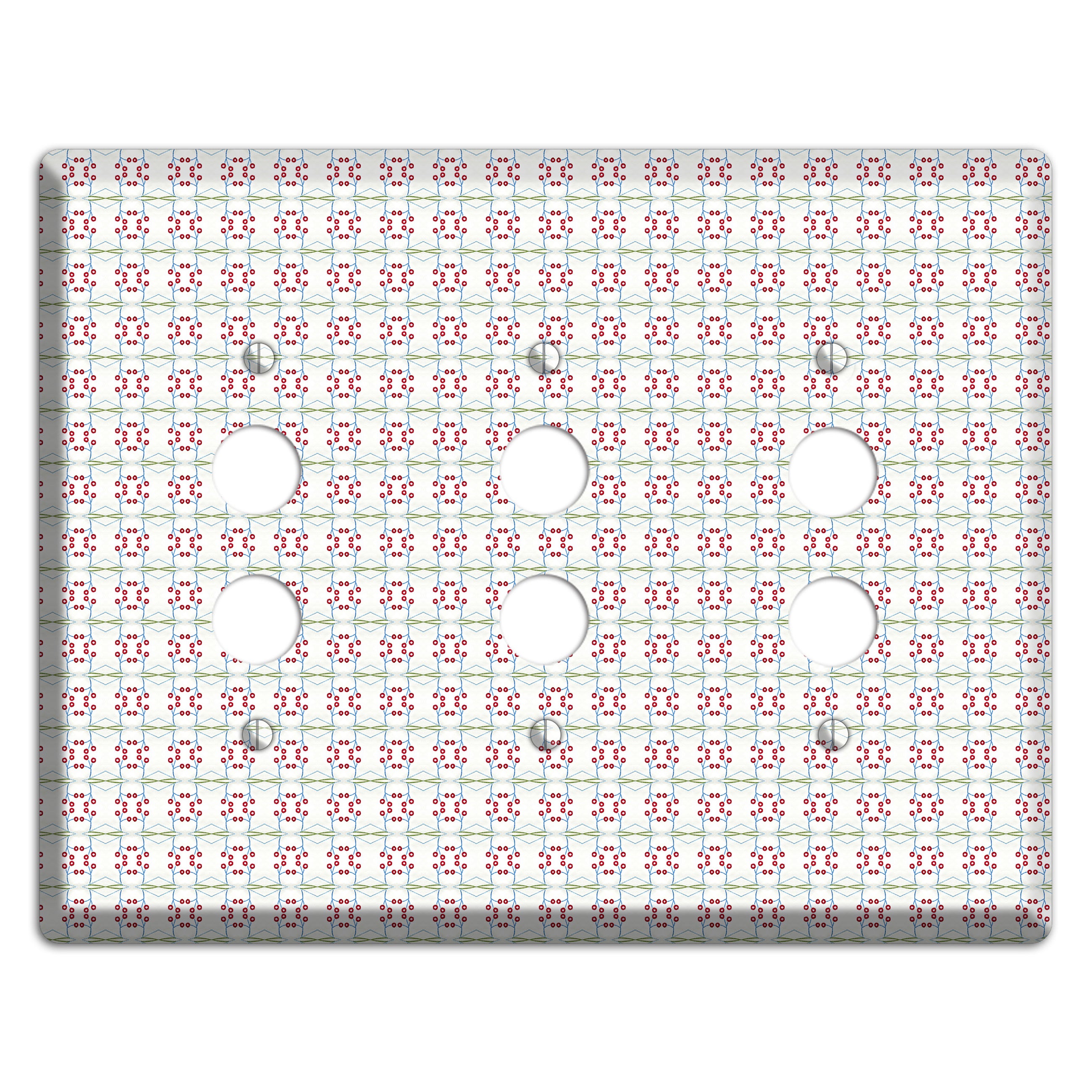 White with Red and Green Tapestry 3 Pushbutton Wallplate