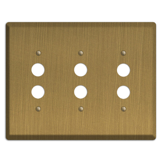 Antique Brushed Solid Brass 3 Pushbutton Wallplate