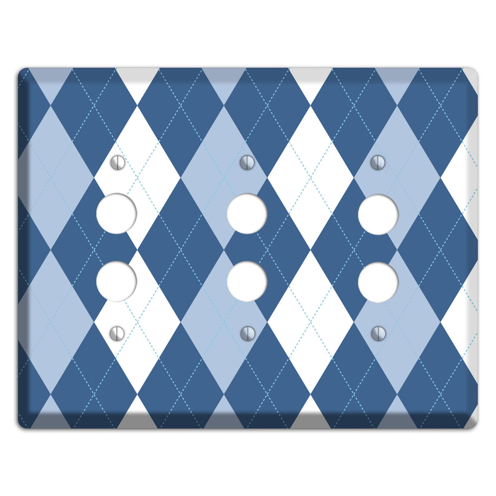 Blue Argyle 3 Pushbutton Wallplate