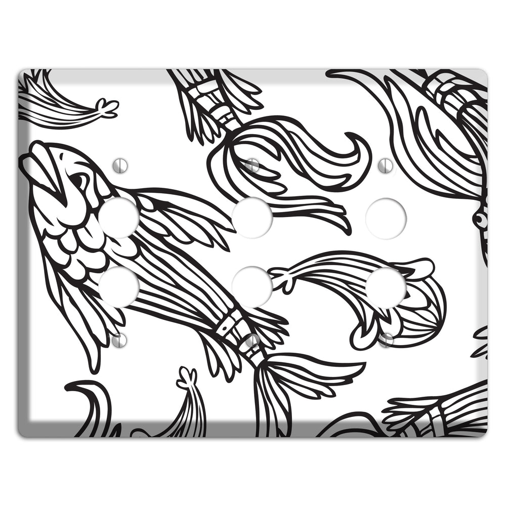 White and Black Koi 3 Pushbutton Wallplate