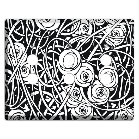 Black and White Deco Floral 3 Pushbutton Wallplate