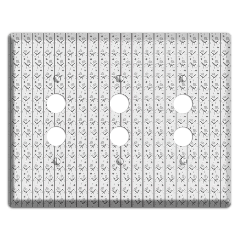 Grey Small Floral Pattern 3 Pushbutton Wallplate