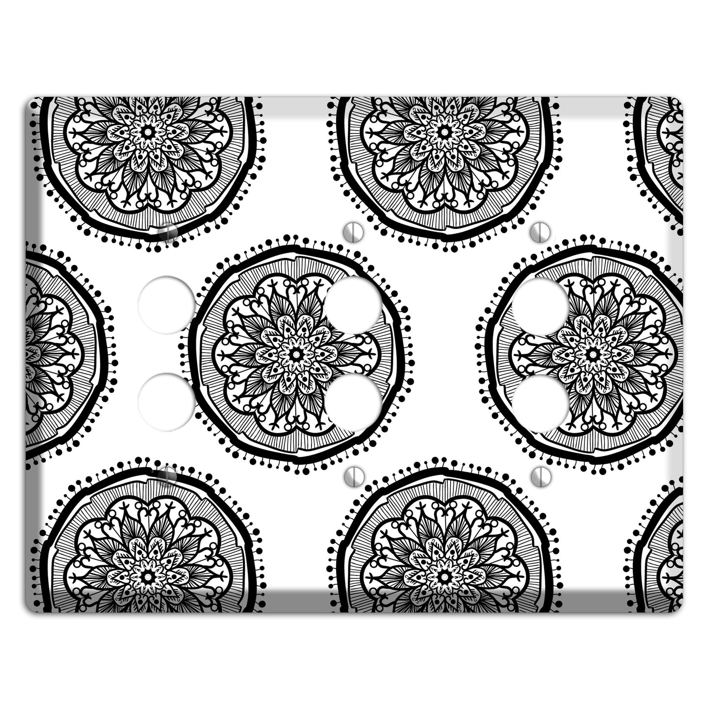 Mandala Black and White Style R Cover Plates 3 Pushbutton Wallplate