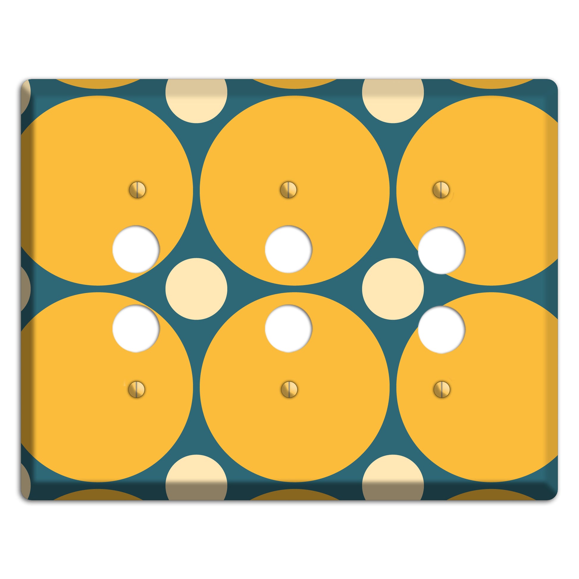 Jade with Mustard and Beige Multi Tiled Large Dots 3 Pushbutton Wallplate