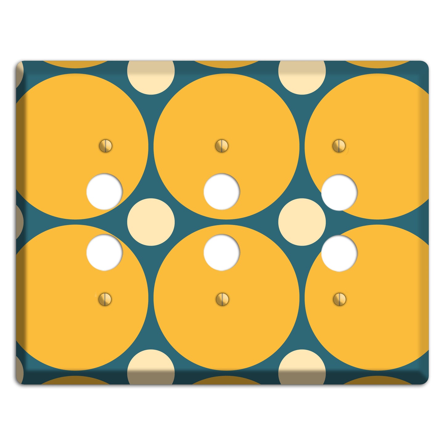 Jade with Mustard and Beige Multi Tiled Large Dots 3 Pushbutton Wallplate