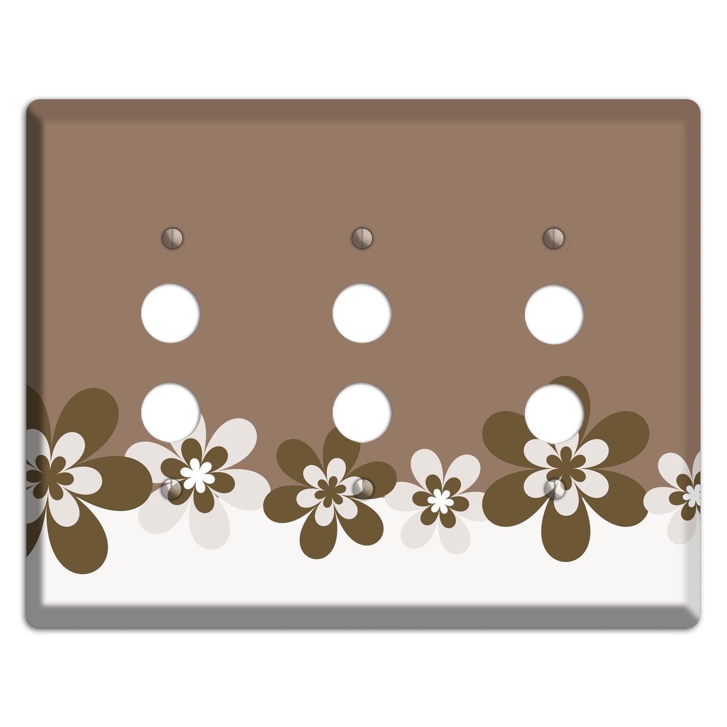 Brown Hippie Flowers 3 Pushbutton Wallplate