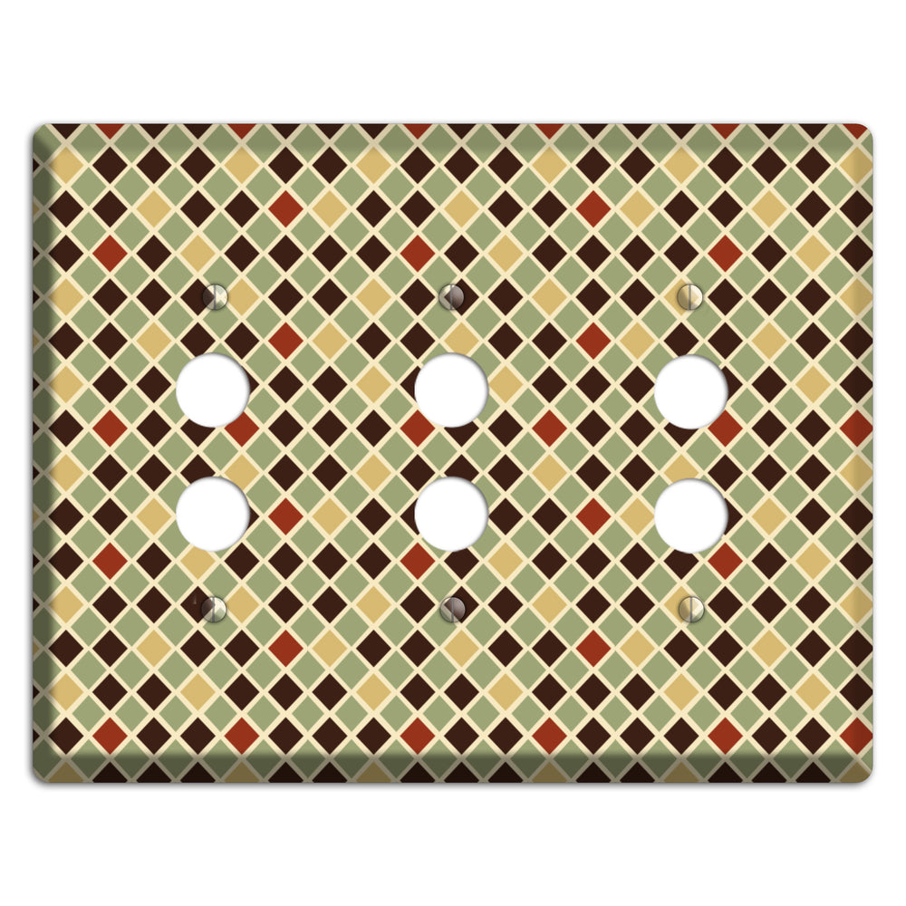 Olive Mustard Maroon Diamonds 3 Pushbutton Wallplate