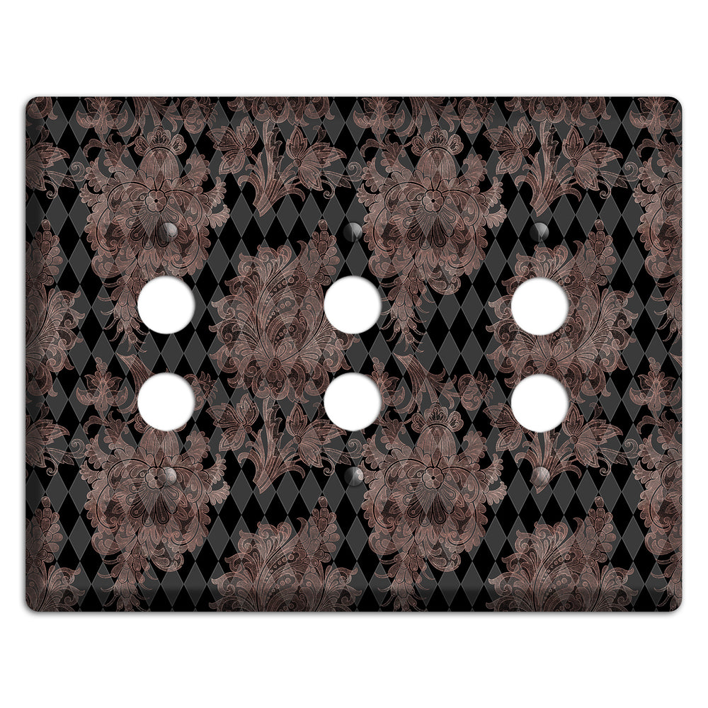 Black and Rose Ornate Diamond 3 Pushbutton Wallplate
