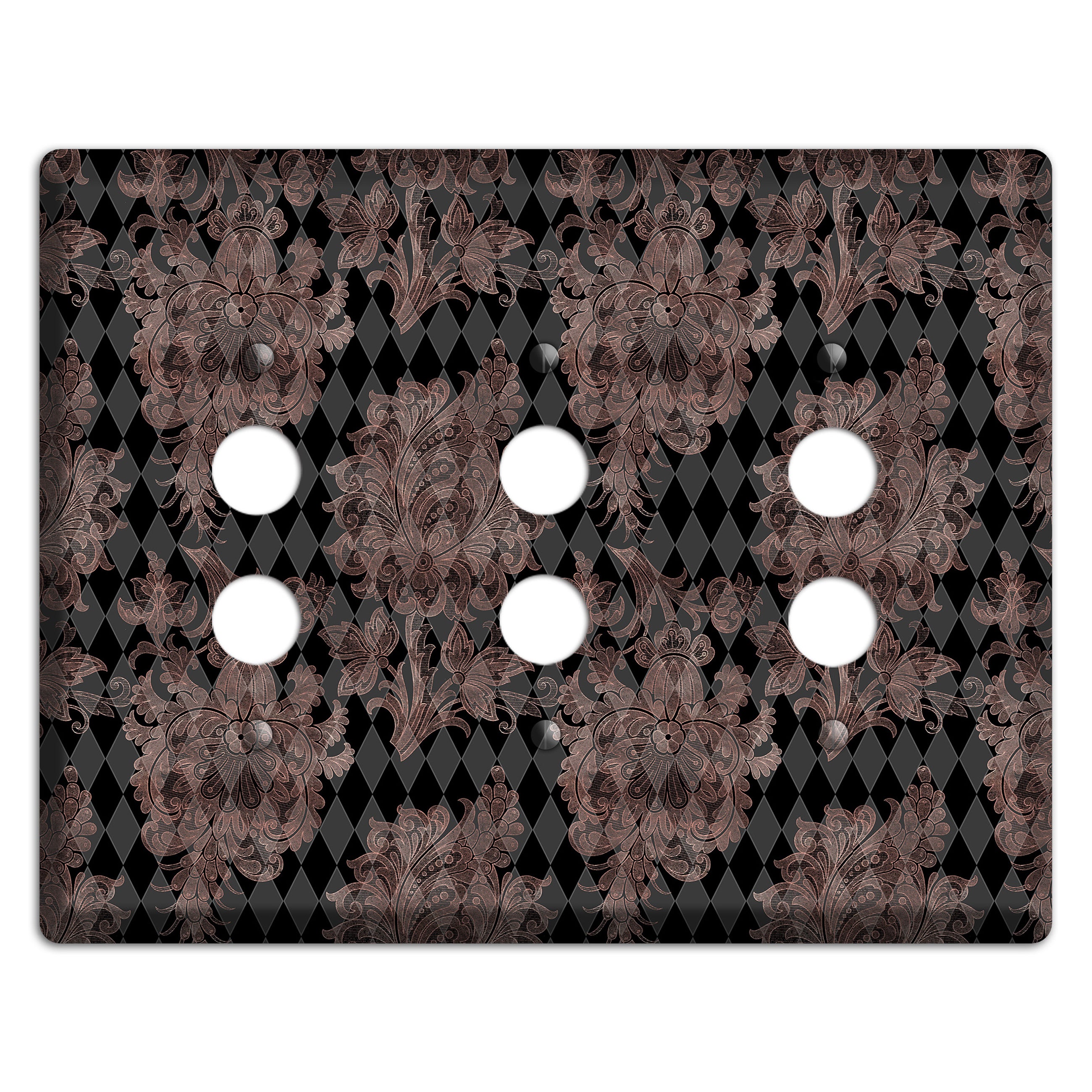 Black and Rose Ornate Diamond 3 Pushbutton Wallplate