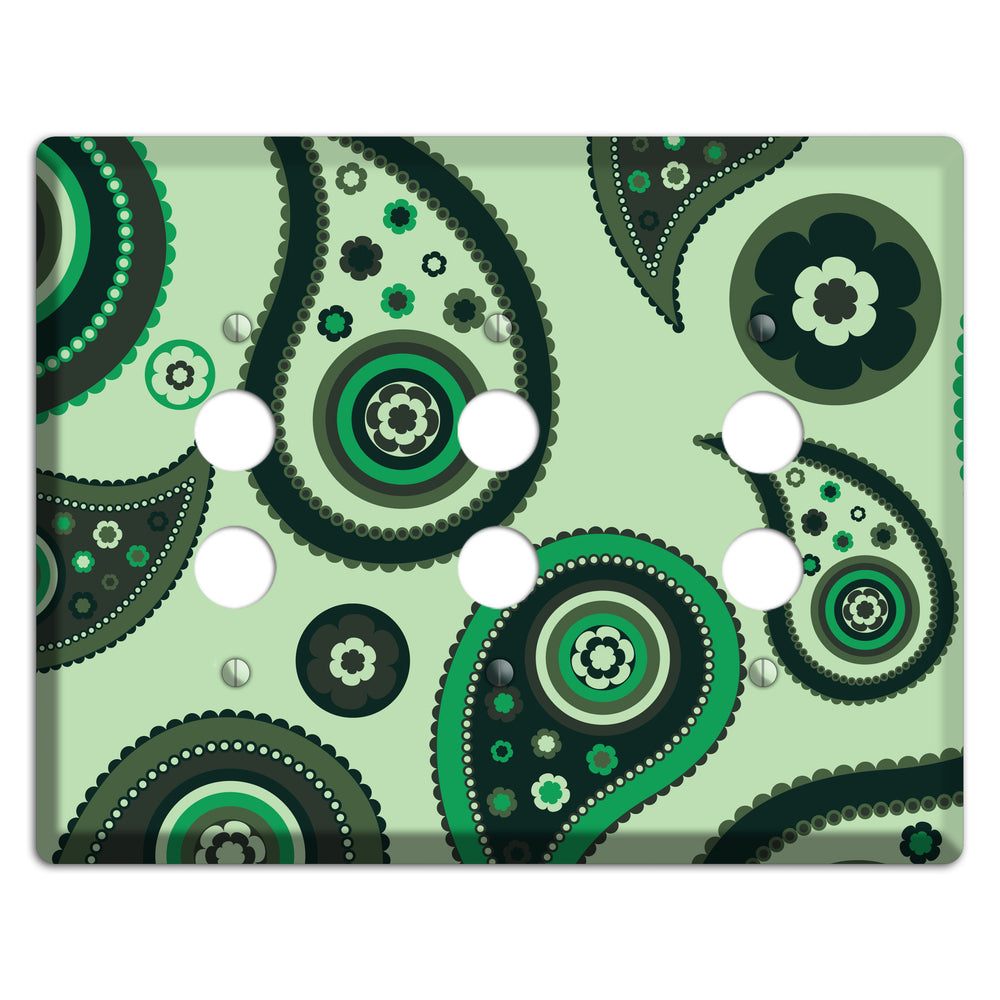Green Paisley 3 Pushbutton Wallplate