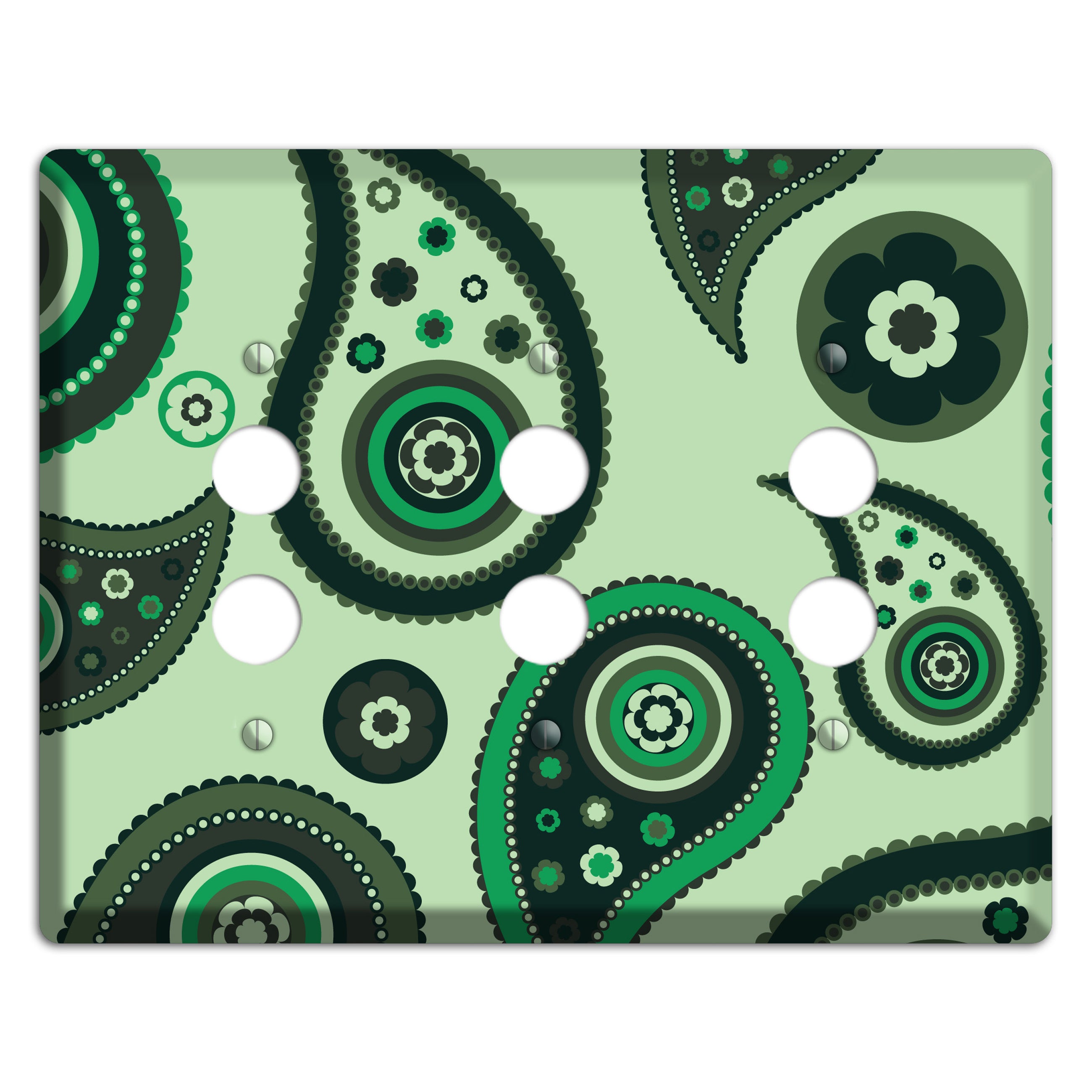 Green Paisley 3 Pushbutton Wallplate