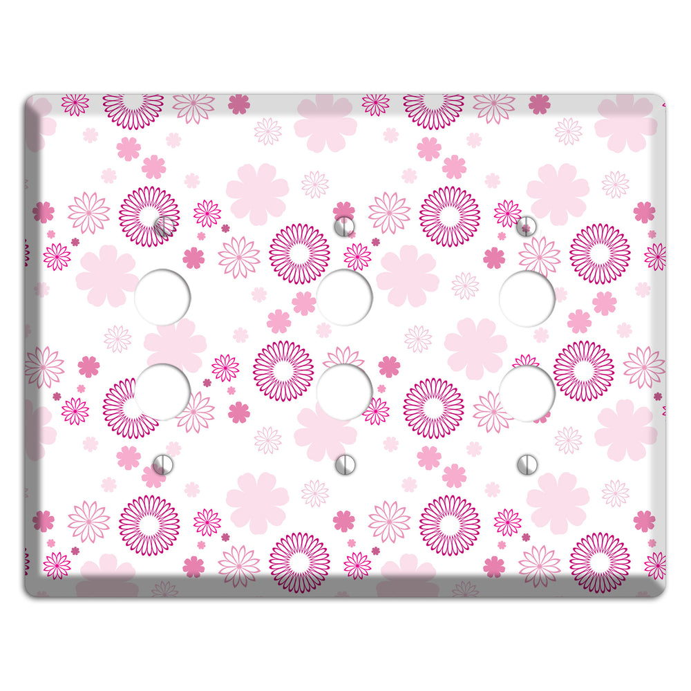 White with Pink and Purple Floral Contour Retro Burst 3 Pushbutton Wallplate