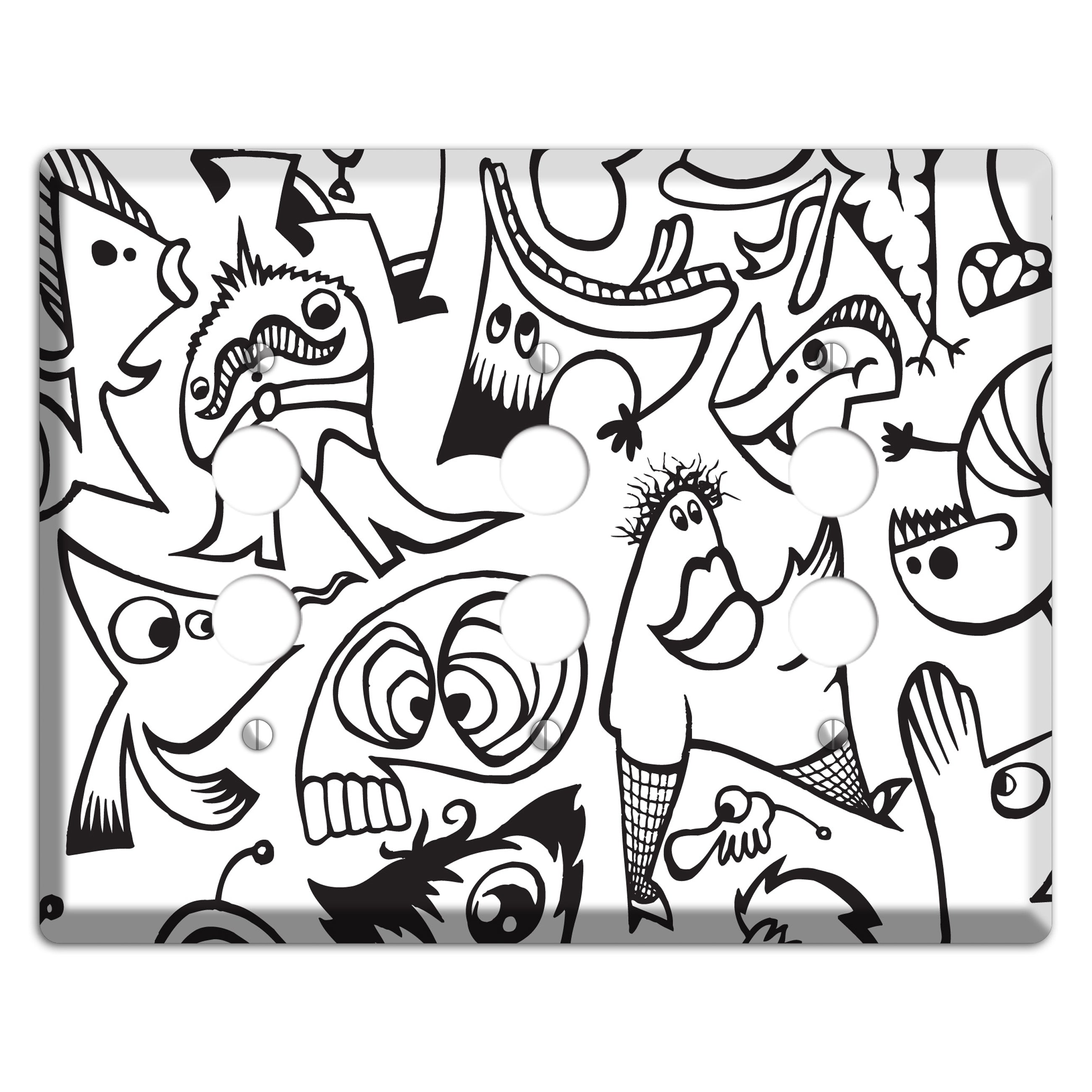 Black and White Whimsical Faces 2 3 Pushbutton Wallplate