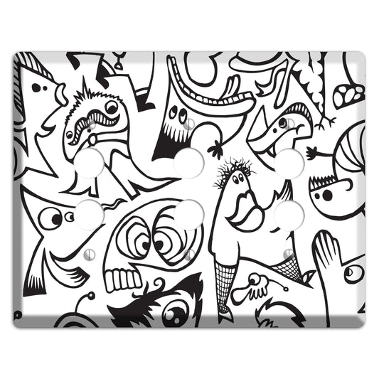 Black and White Whimsical Faces 2 3 Pushbutton Wallplate