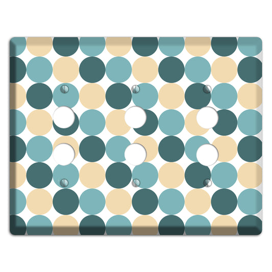 Dusty Blue Beige Tiled Dots 3 Pushbutton Wallplate