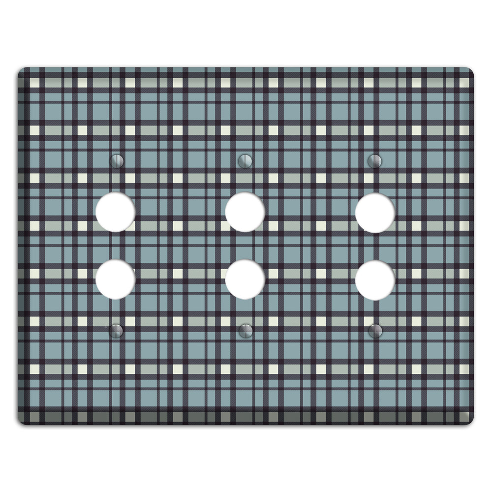 Dusty Blue Plaid 3 Pushbutton Wallplate