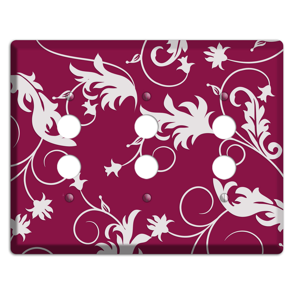 Fuschia Victorian Sprig 3 Pushbutton Wallplate