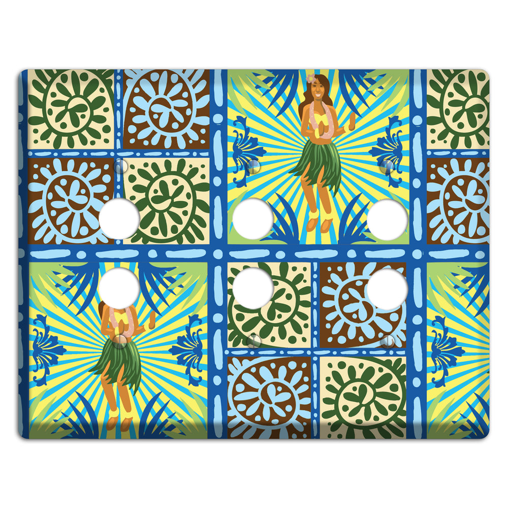 Blue and Green Hula 3 Pushbutton Wallplate
