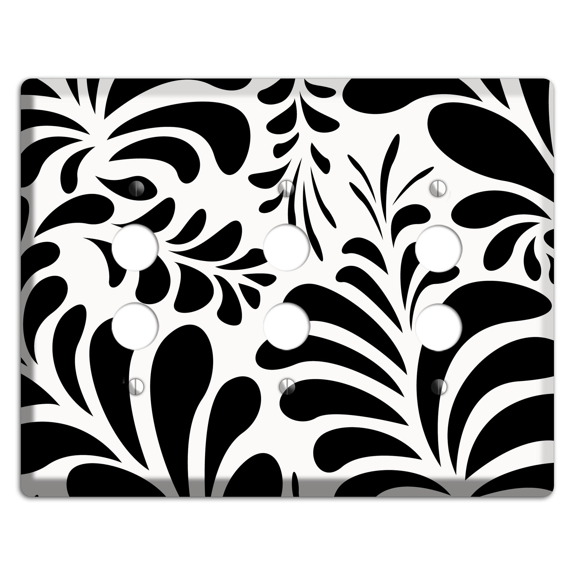 White with Black Herati 3 Pushbutton Wallplate