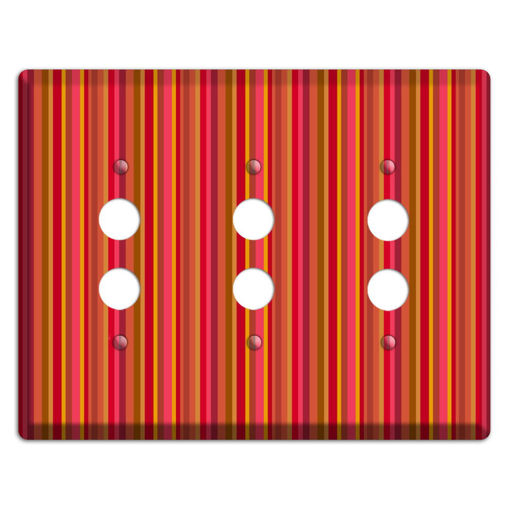 Multi Red Vertical Stripes 3 Pushbutton Wallplate