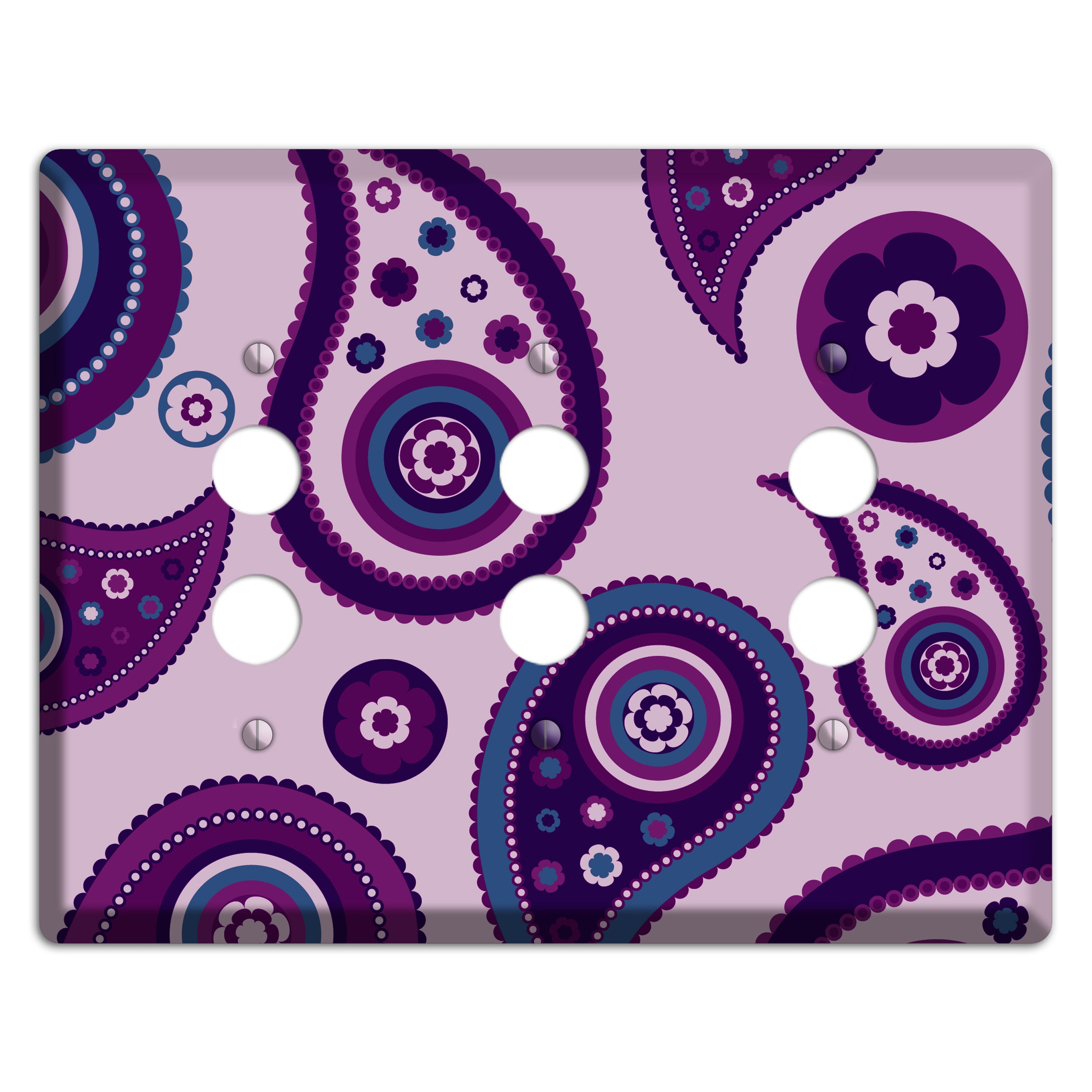 Light Purple Pailsey 3 Pushbutton Wallplate