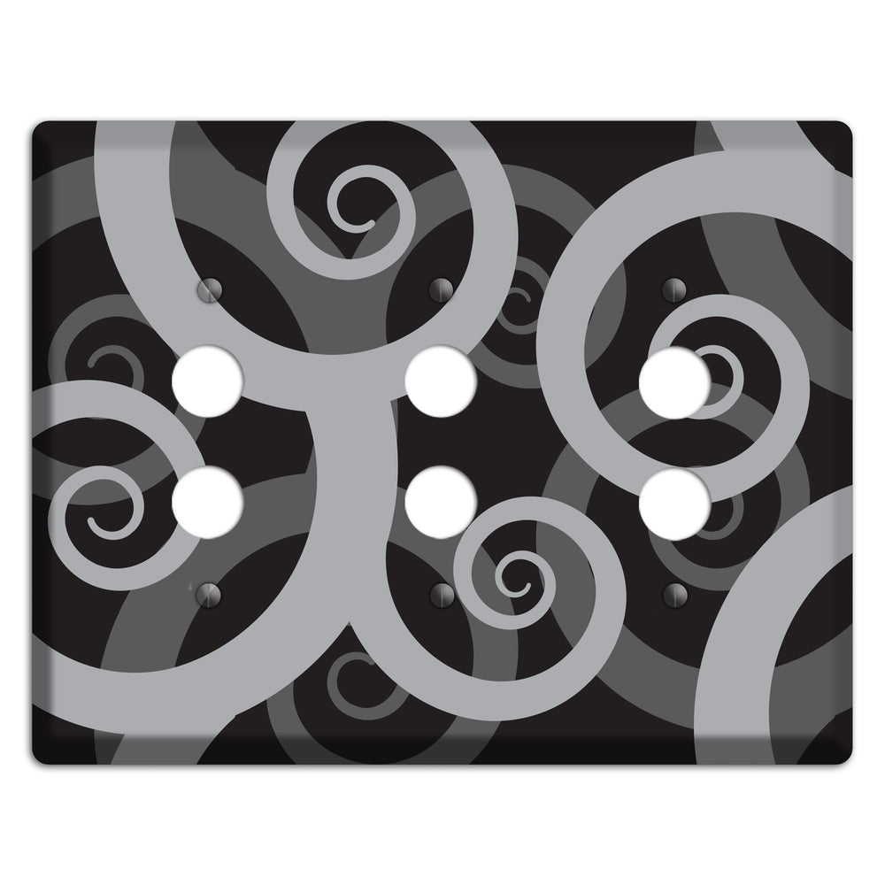 Black with Grey Large Swirl 3 Pushbutton Wallplate